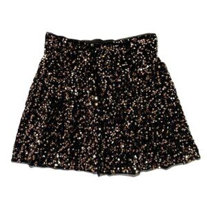 Zara Sparkly Sequins Skirt Black Gold Back Zipper Lined Girl's Size 13 / 14